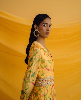 Drishti & Zahabia-Yellow Floral Print Anarkali Dress-INDIASPOPUP.COM