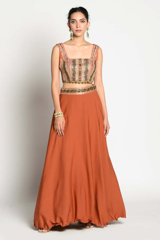 Rishi & Vibhuti-Tangerine Aamya Skirt Set-INDIASPOPUP.COM