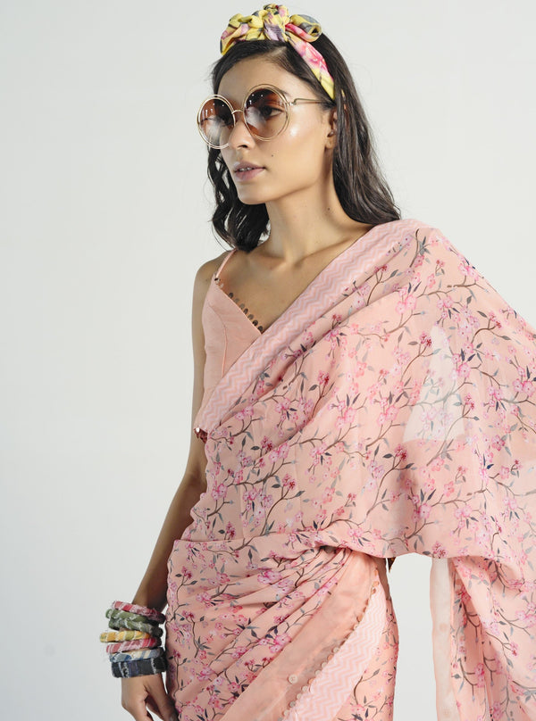 Rishi & Vibhuti-Peach Saree With Blouse-INDIASPOPUP.COM