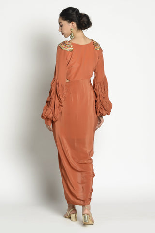 Rishi & Vibhuti-Tangerine Rubayat Draped Dress-INDIASPOPUP.COM