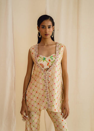 Drishti & Zahabia-Cream Floral Print Jacket And Pant Set-INDIASPOPUP.COM
