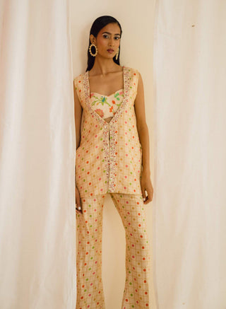 Drishti & Zahabia-Cream Floral Print Jacket And Pant Set-INDIASPOPUP.COM