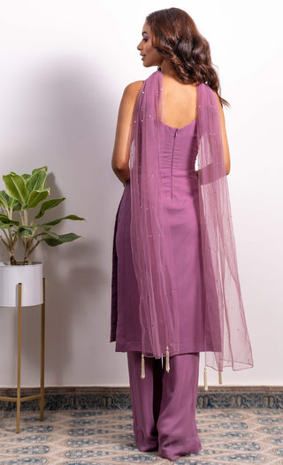 Silky Bindra-Purple Embroidered Kurti Set-INDIASPOPUP.COM