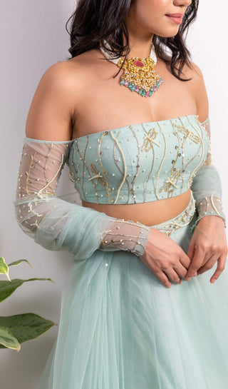 Silky Bindra-Mint Green Embroidered Lehenga Set-INDIASPOPUP.COM