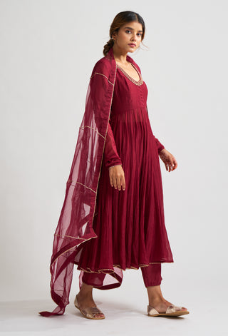 Dot-Vara Deep Maroon Ghoomer Anarkali Set-INDIASPOPUP.COM