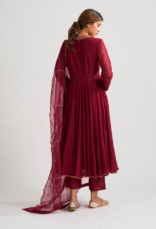 Dot-Vara Deep Maroon Ghoomer Anarkali Set-INDIASPOPUP.COM