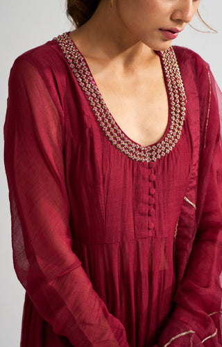 Dot-Vara Deep Maroon Ghoomer Anarkali Set-INDIASPOPUP.COM