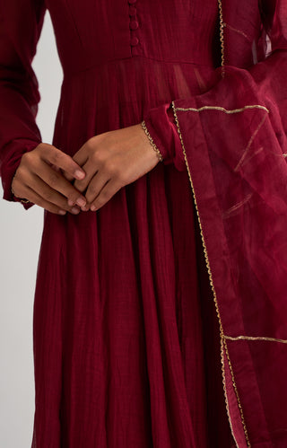 Dot-Vara Deep Maroon Ghoomer Anarkali Set-INDIASPOPUP.COM