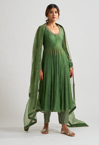 Dot-Vara Leaf Green Ghoomer Anarkali Set-INDIASPOPUP.COM