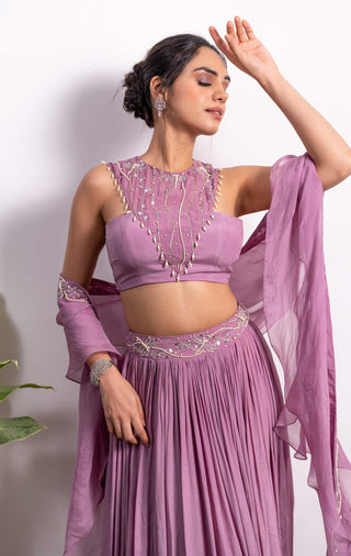 Silky Bindra-Purple Embroidered Lehenga Set-INDIASPOPUP.COM