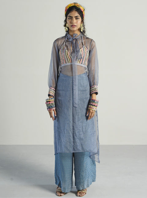 Rishi & Vibhuti-Grey Blouse With Pants & Cape-INDIASPOPUP.COM