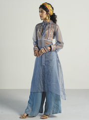 Rishi & Vibhuti-Grey Blouse With Pants & Cape-INDIASPOPUP.COM