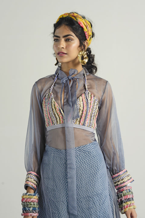 Rishi & Vibhuti-Grey Blouse With Pants & Cape-INDIASPOPUP.COM