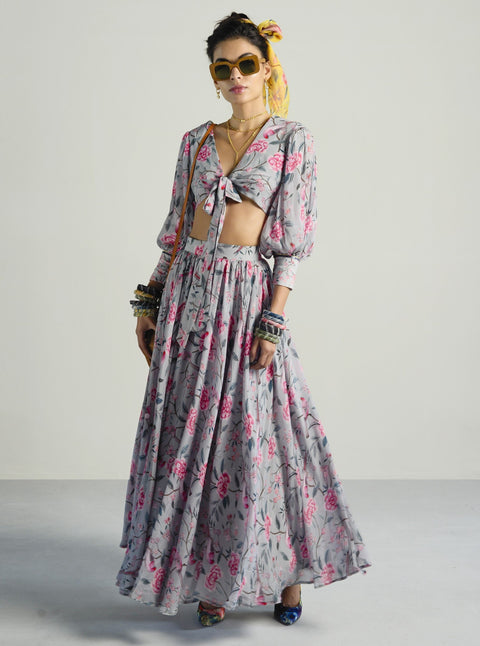 Rishi & Vibhuti-Grey Top With Skirt-INDIASPOPUP.COM