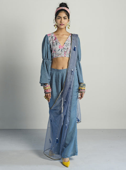 Rishi & Vibhuti-Grey Blouse With Pants-INDIASPOPUP.COM