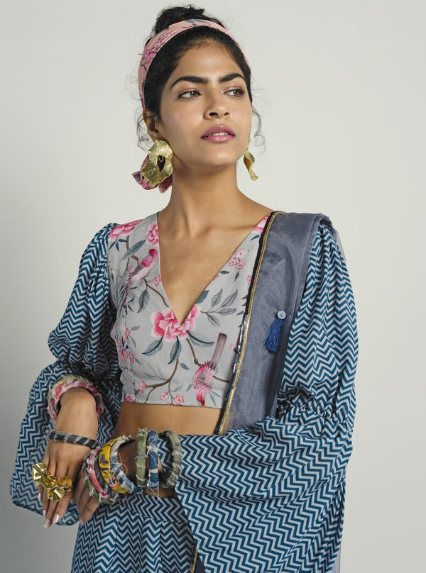 Rishi & Vibhuti-Grey Blouse With Pants-INDIASPOPUP.COM