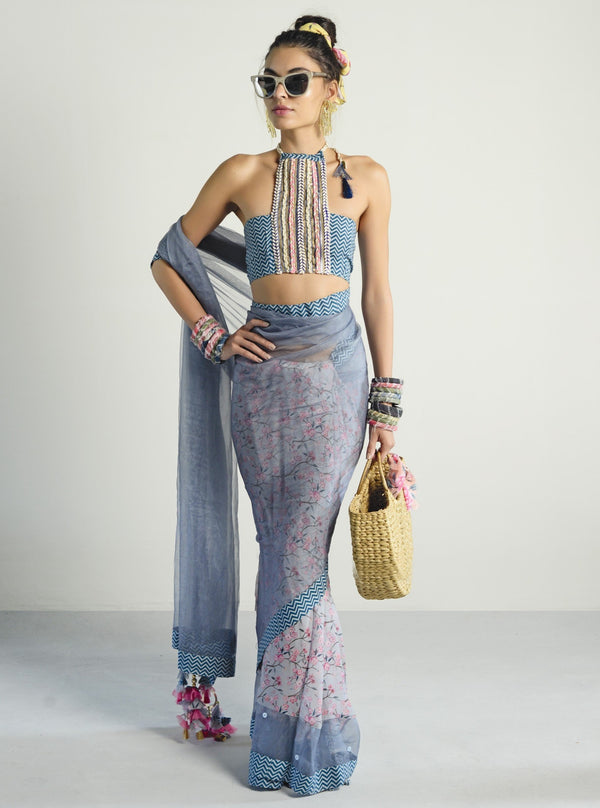 Rishi & Vibhuti-Grey Saree With Blouse-INDIASPOPUP.COM