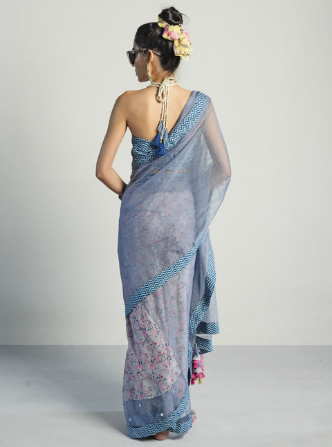 Rishi & Vibhuti-Grey Saree With Blouse-INDIASPOPUP.COM