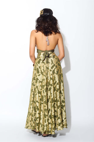 Rishi & Vibhuti-Olive Short Skirt With Embellished Bralette-INDIASPOPUP.COM