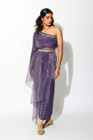 Rishi & Vibhuti-Mauve Drape Skirt With Blouse And Side Cape-INDIASPOPUP.COM