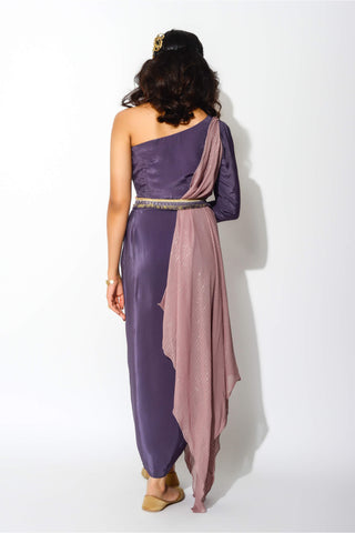 Rishi & Vibhuti-Mauve Drape Skirt With Blouse With Coordinated Cape-INDIASPOPUP.COM