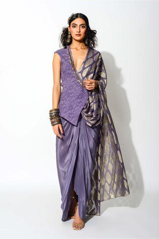 Rishi & Vibhuti-Mauve Drape Saree With Half Blazer-INDIASPOPUP.COM
