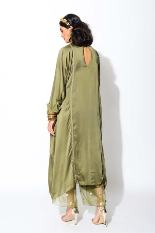 Rishi & Vibhuti-Olive Oversized Straight Kurta With Palazzo Pant-INDIASPOPUP.COM