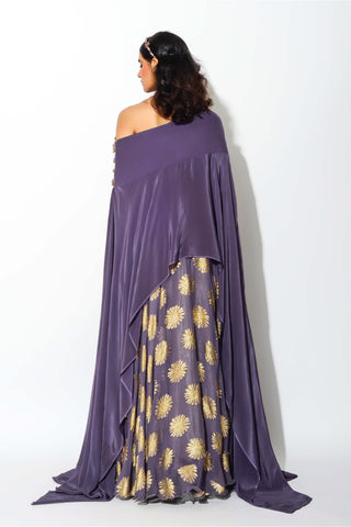 Rishi & Vibhuti-Smokey Mauve Skirt With Off-Shoulder Drape-INDIASPOPUP.COM