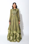 Rishi & Vibhuti-Olive Green Short Anarkali And Circular Skirt-INDIASPOPUP.COM