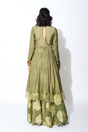 Rishi & Vibhuti-Olive Green Short Anarkali And Circular Skirt-INDIASPOPUP.COM