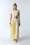Rishi & Vibhuti-Ivory & Yellow Carnation Top With Pants-INDIASPOPUP.COM