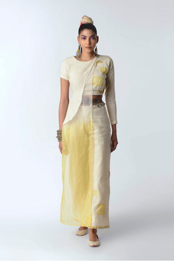 Rishi & Vibhuti-Ivory & Yellow Carnation Top With Pants-INDIASPOPUP.COM