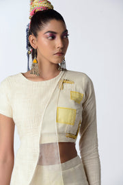 Rishi & Vibhuti-Ivory & Yellow Carnation Top With Pants-INDIASPOPUP.COM