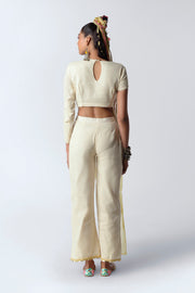 Rishi & Vibhuti-Ivory & Yellow Carnation Top With Pants-INDIASPOPUP.COM