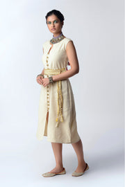 Rishi & Vibhuti-Ivory & Yellow Dafodil Shift Dress-INDIASPOPUP.COM