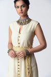 Rishi & Vibhuti-Ivory & Yellow Dafodil Shift Dress-INDIASPOPUP.COM