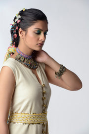 Rishi & Vibhuti-Ivory & Yellow Dafodil Shift Dress-INDIASPOPUP.COM