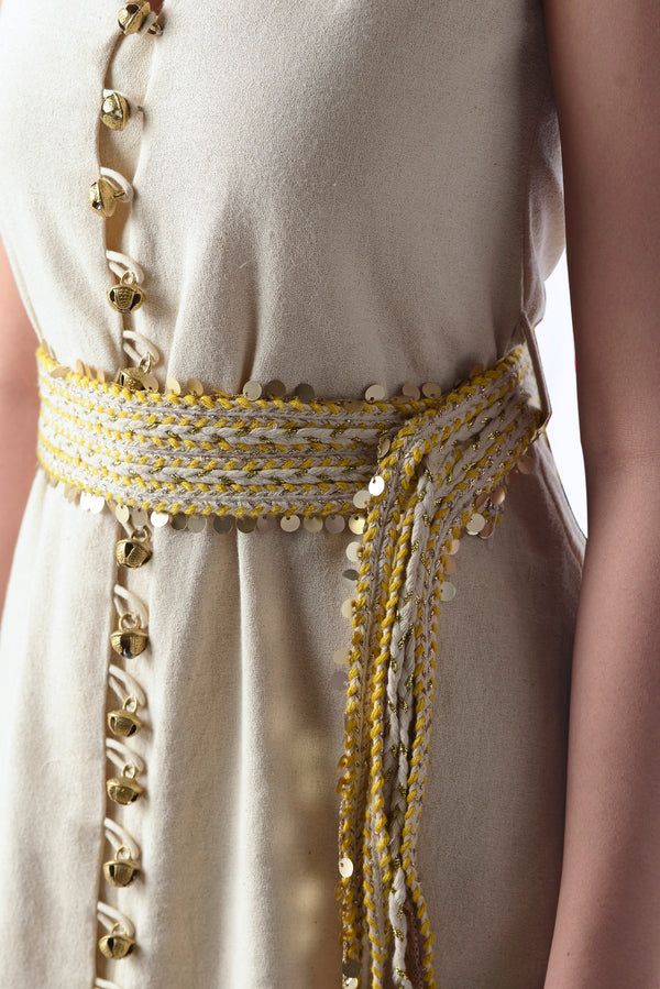 Rishi & Vibhuti-Ivory & Yellow Dafodil Shift Dress-INDIASPOPUP.COM