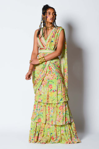 Rishi & Vibhuti-Lime Green Darling Skirt Saree Set-INDIASPOPUP.COM