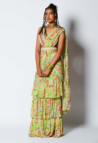 Rishi & Vibhuti-Lime Green Darling Skirt Saree Set-INDIASPOPUP.COM