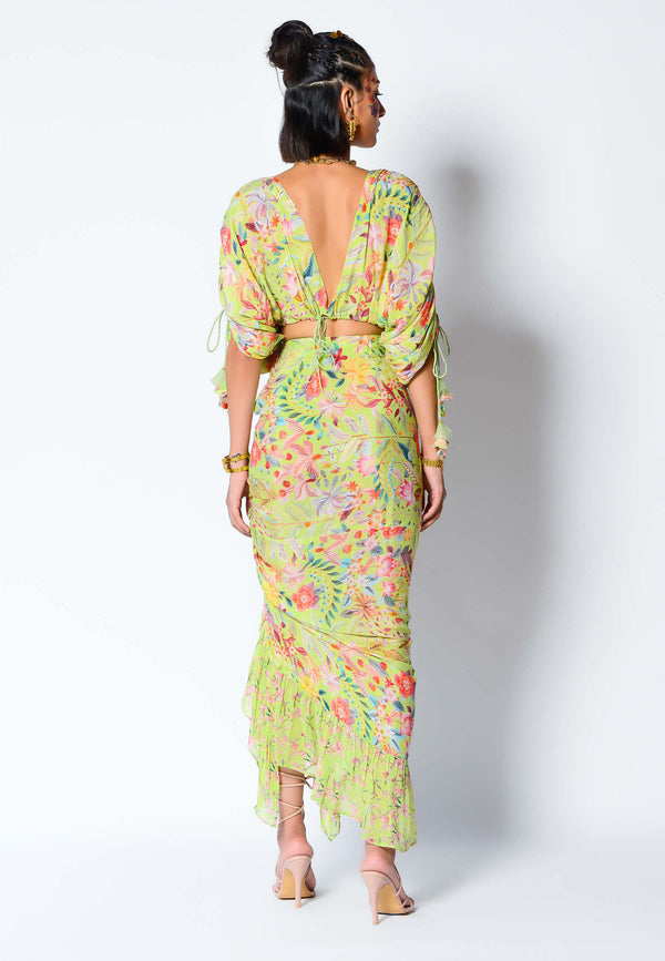 Rishi & Vibhuti-Lime Green Drape Skirt And Top-INDIASPOPUP.COM