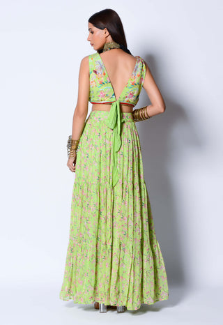 Rishi & Vibhuti-Lime Green Blouse And Skirt-INDIASPOPUP.COM