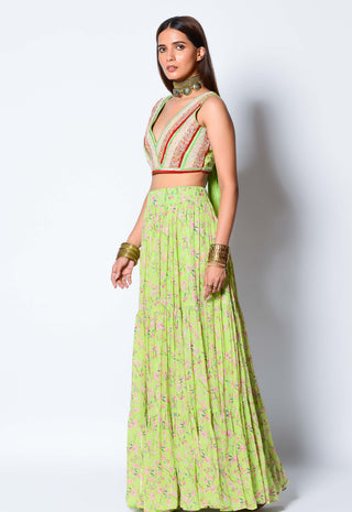 Rishi & Vibhuti-Lime Green Blouse And Skirt-INDIASPOPUP.COM