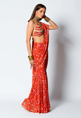 Rishi & Vibhuti-Red Bralette And Pant Saree With Drape-INDIASPOPUP.COM