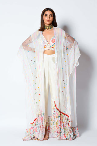 Rishi & Vibhuti-Ivory Cape, Pant And Bralet Set-INDIASPOPUP.COM