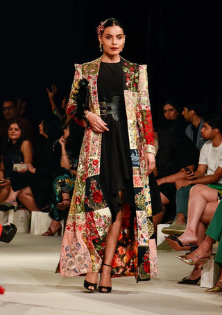 Varun Bahl-Black Patchwork Anarkali Jacket & Dress-INDIASPOPUP.COM