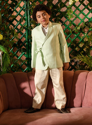 Littleens-Pastel Green Blazer With Trouser-INDIASPOPUP.COM