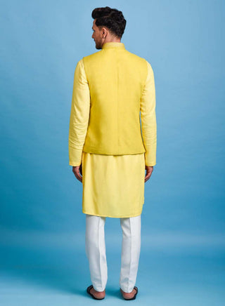 Chatenya Mittal-Yellow Embroidered Nehru Jacket With Kurta Set-INDIASPOPUP.COM