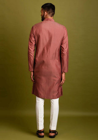 Chatenya Mittal-Maroon Cotton Silk Kurta With Pant-INDIASPOPUP.COM