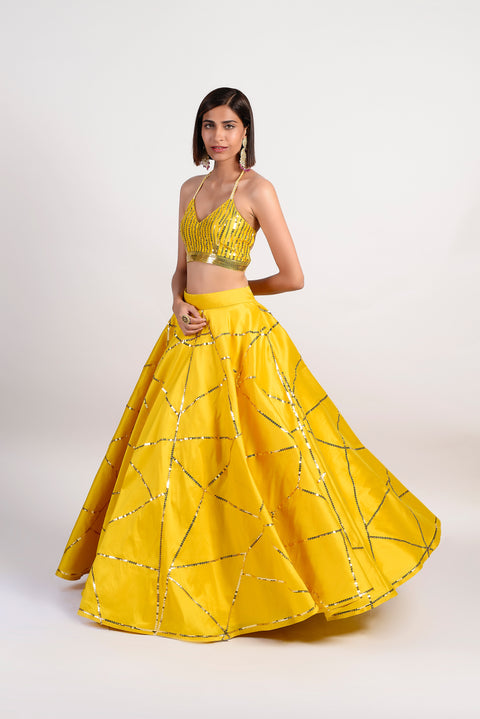 Rishi & Vibhuti-Ochre Embellished Lehenga Set-INDIASPOPUP.COM
